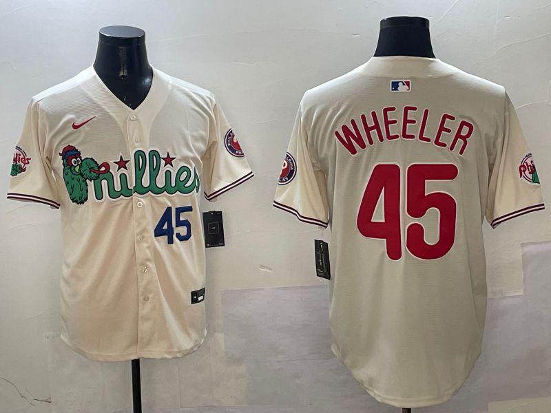 Men Philadelphia Phillies #45 Wheeler Cream Three generations Joint Name Game 2025 Nike MLB Jersey style 2